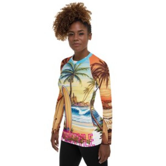 MUDPUPs Surf & Sand Crop Top Rashguard for Surfer Girl Vacay Shirt for Surfing - Picture 9 of 10